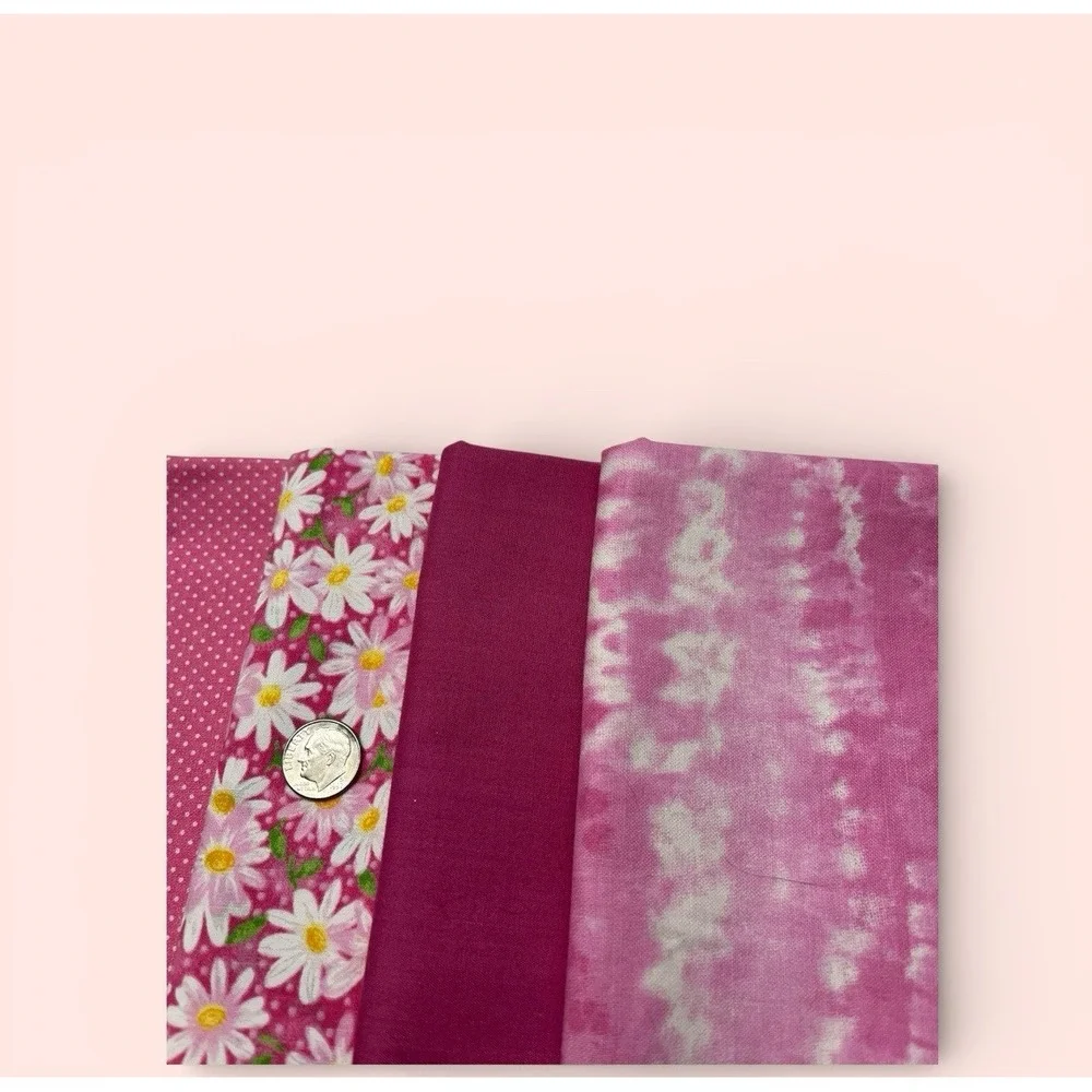 Quilt Craft Fabric 100% Cotton 4 Remnants Pink‎ Floral Tye Dye Polka Dot Solid